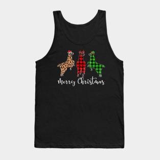 Merry Christmas Leopard Red Green Plaid Llama Tank Top